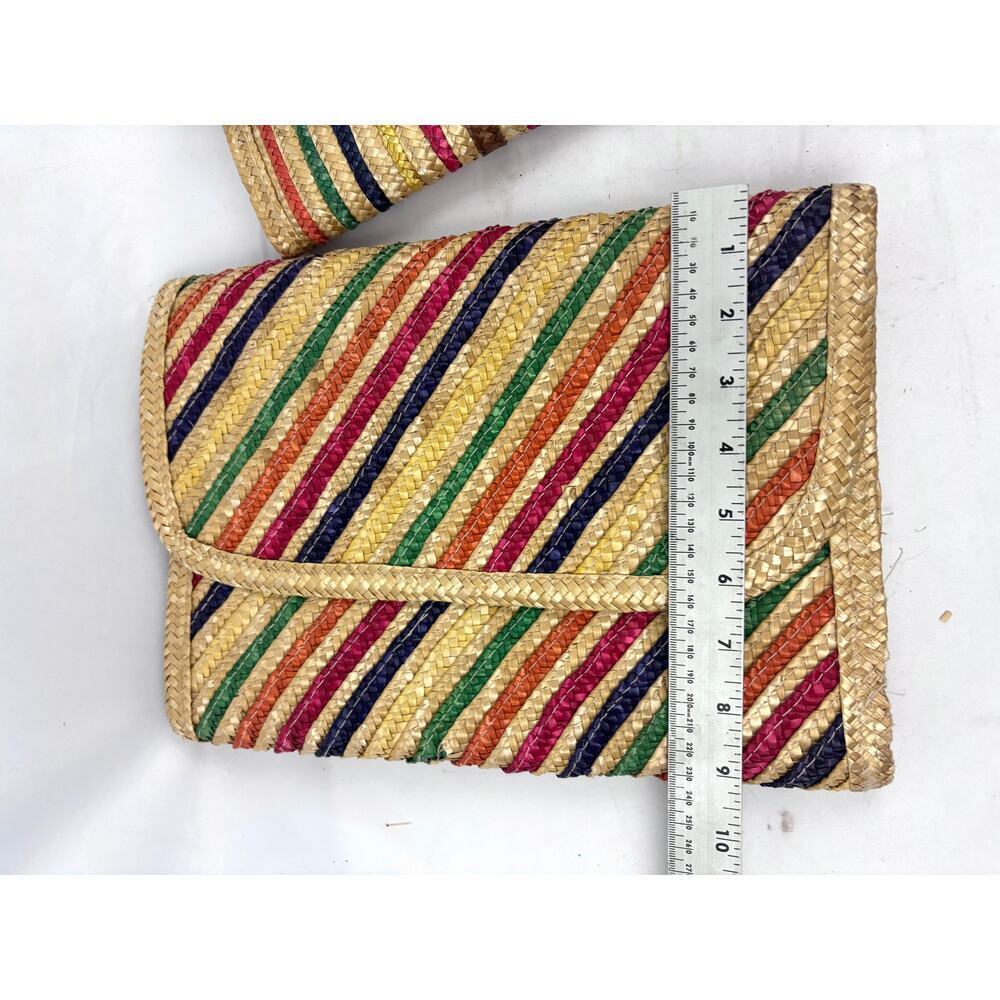 Lot of 2 Vintage Woven Straw Jute Multi Colored Striped‎ Clutch Crossbody - Picture 14 of 16